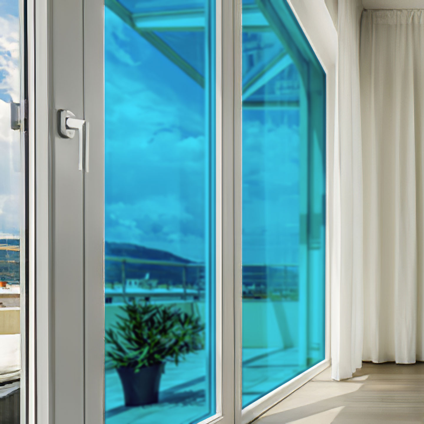 Adhésif transparent bleu au mètre - Adhésif déco, vitre / fenêtre
