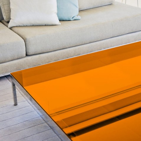 Film decoratif orange transparent pour table en verre