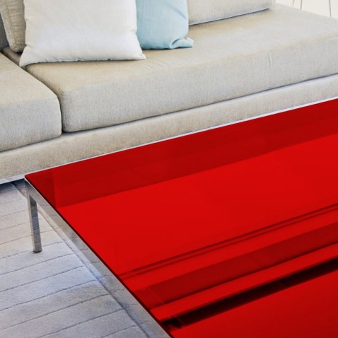 Film decoratif rouge transparent pour table en verre