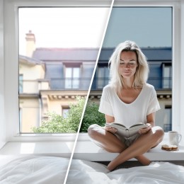 Film 2 en 1 anti chaleur et anti vis-à-vis pour pose extérieure - alu clair