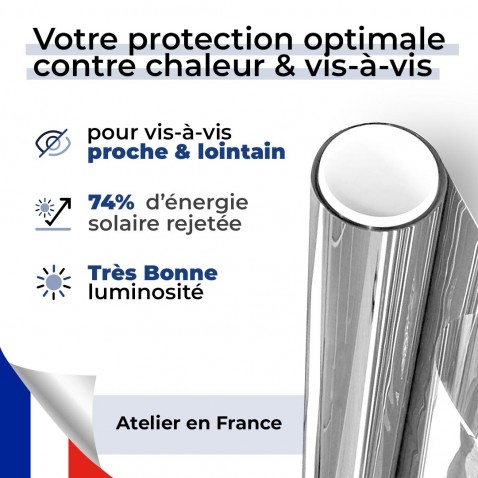 Film 2 en 1 anti chaleur et anti vis-à-vis pour pose extérieure - alu clair
