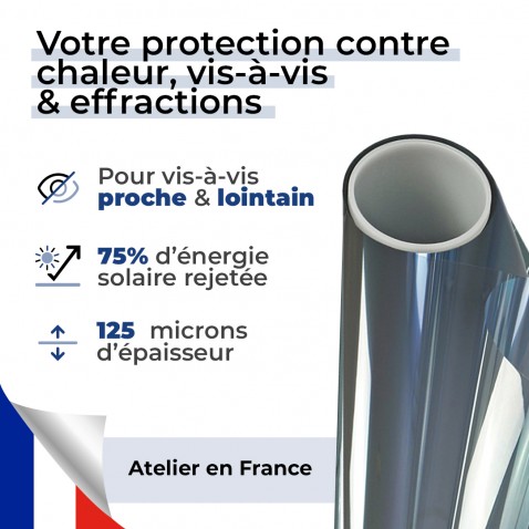 Film anti effraction et anti chaleur pour choc  depuis l'extérieur alu - 125 microns