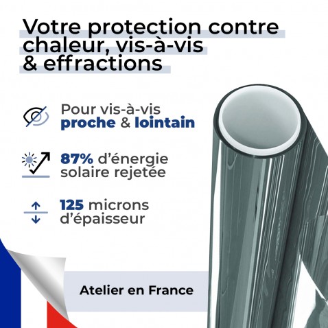 Film de sécurité et anti chaleur pour choc depuis l'intérieur alu foncé - 125 microns