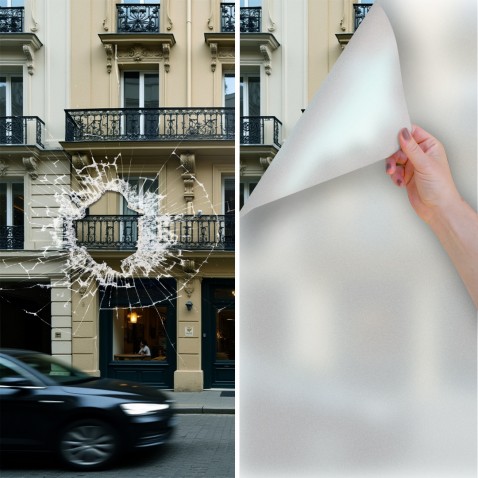 Film dépoli blanc de sécurité pour choc depuis l'extérieur - 150 microns