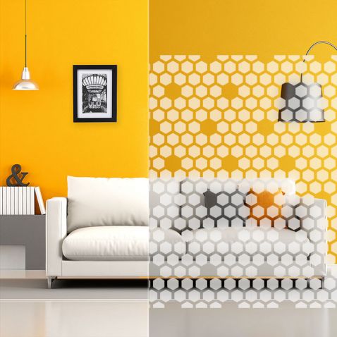 Film décoratif pour vitre motif hexagones dépolis