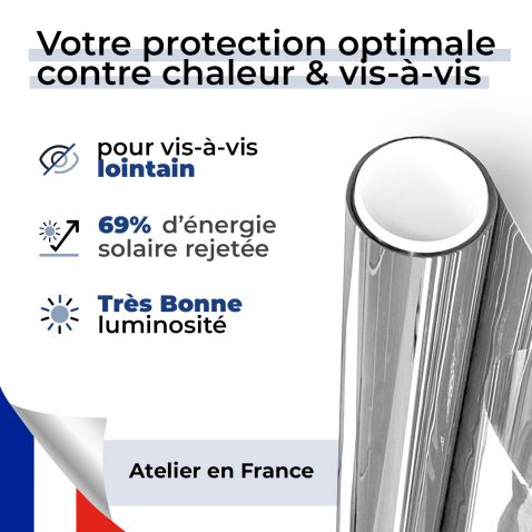 Film 2 en 1 anti chaleur et anti vis-à-vis pour pose extérieure - alu clair