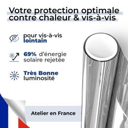 Film 2 en 1 anti chaleur et anti vis-à-vis pour pose extérieure - alu clair